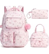Fimibuke 3PCS Corduroy Backpack for School Girls with Lunch Box Pencil Case | Lightweight Teen Gi...