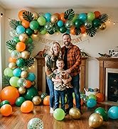 Dinosaur Balloons Set, 12 Inch Dark Green Teal and Orange Balloons, Metallic Gold Green Confetti ...