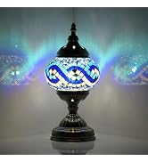 GOGERS Turkish Moroccan Table Lamp Lantern with Handmade Mosaic Glass Lampshade Tiffany Style Boh...