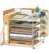 ReePlan Desk Organizer with Magazine Holder, 5-Tier Paper Organizer for Desk with Pen Holder, Pap...