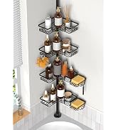 Tension Pole Shower Caddy 5x Stability, Adjustable Floor to Ceiling Shower Organizer, Standing Sh...