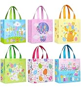 SUNCOLOR Easter Gift Bags, 6 Pack Non-Woven Tote Bags with Bunny Design, 9x9x4.7 Inch, Reusable P...