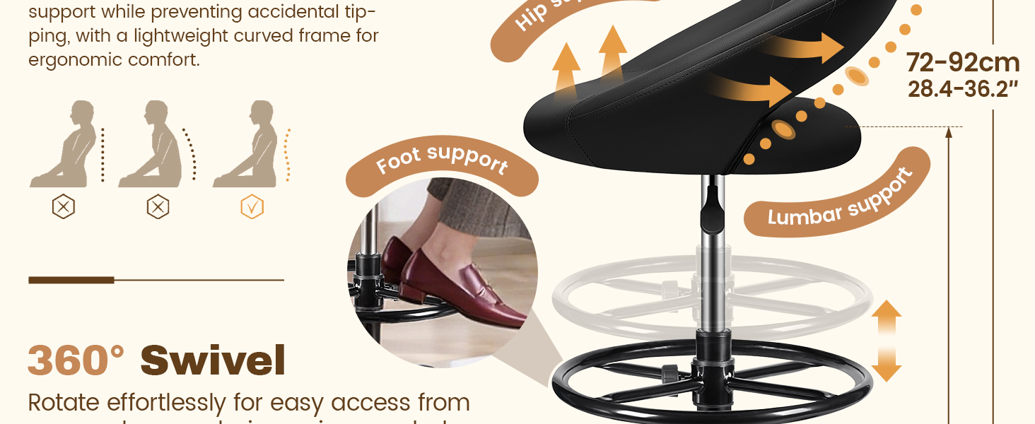 Bar Stools Office Drafting Chair with Foot Rest and Wheels Shop Rolling Swivel Chair Standing Desk