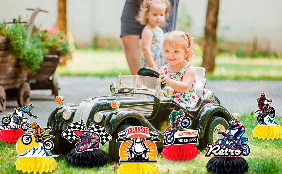 motorbike happy birthday honeycomb centerpieces