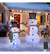 Juegoal Set of 2 Lighted Christmas Snowman Decorations, 3.5+2.3FT Outdoor Collapsible White Snowm...