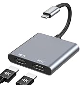 USB C to Dual HDMI Adapter 4K@60Hz, Type C to HDMI Splitter for Dual Monitors, USB C to Dual HDMI...
