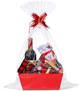 MADHOLLY 6Set Baskets for Gifts Empty - Sturdy Kraft Gift Basket Kit with Cellophane Wrap and Pul...