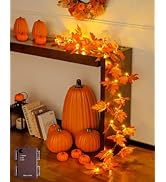 JMEXSUSS 6FT Fall Garland with Lights for Thanksgiving, Fall Decor for Room Fireplace Mantel, 24 ...