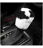 Gasedin Cow Print Car Accessories Set, Soft Fluffy Plush Cute Cow Steering Wheel Cover & Handbrak...