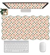 Scalloped Desk Mat Extended Large Cute Mouse Pad XXL Aesthetic Desk Pad Boho Plaid Mousepad Retro...