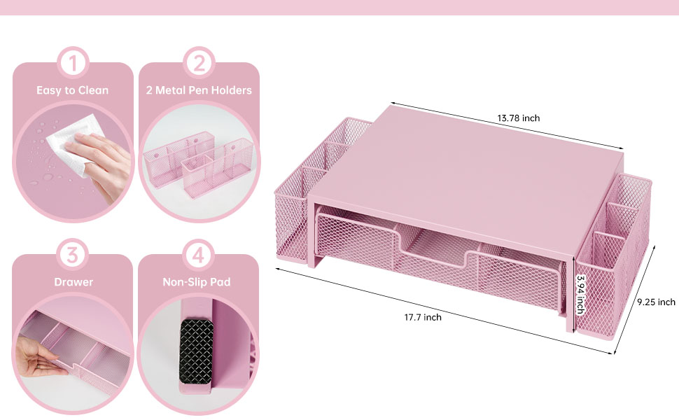 Computer Monitor Stand Riser with Drawer and Pen Holders, Desk Organizer Shelf