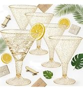 Liacere 24 Pack Gold Plastic Martini Glasses - 6.25oz Disposable Cocktail Glasses - Plastic Marga...