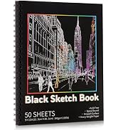 50 Sheets Black Paper Sketchbook, 108 lb/160gsm Heavyweight Black Sketch Pad 9×12in, Acid-Free Dr...