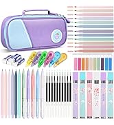 46 Pcs Large Capacity Pencil Pouch with Aesthetic School Supplies, 12 Pastel Highlighters, 5 Blac...