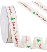 RIBBOOO Merry Christmas Cotton Ribbon 5/8 Inch 10 Yards Natural Twill Tape for Gift Wrapping, Bak...