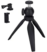Mini Camera Tripod with Phone Holder & GoPro Mount,360° Ball Head Extendable Small Selfie Stick T...