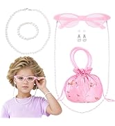 Old Lady Costume Set Eyeglasses Glasses Chain Necklace Bracelet Earring and Handbag for Halloween...