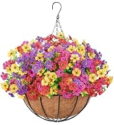 Lifewit 12 Bundles Artificial Hanging Daisy Flowers Baskets for Outdoor Decor, Plastic Fake Flowe...