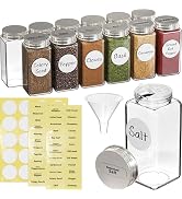 Simple Houseware Spice Jars 4 Ounce Square Glass Bottles with Shaker Lids, Funnel and Labels for ...