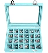 EONGOA Velvet Jewelry Box 24 Grid Jewelry Earrings Display Organiser Box Ring Tray Holder Earring...