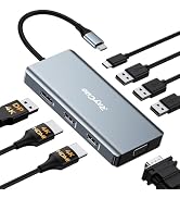 USB C Docking Station Dual Monitor Adapter, 8 in 1 Laptop Docking Station 3 Monitors Quadruple Di...