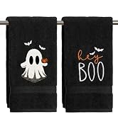 Artoid Mode 2 Pcs Black Ghost Boo Halloween Embroidered Hand Towels | Seasonal,13.7 x 29.5 Inch,1...