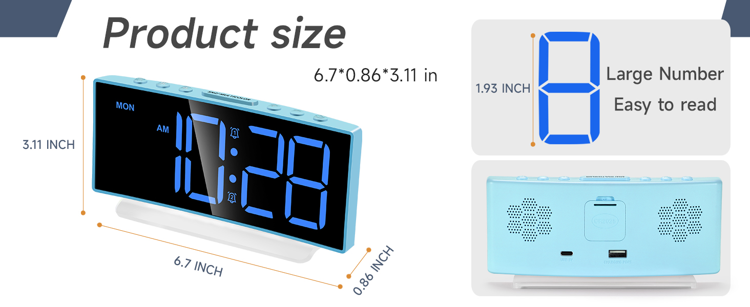 compact small digital alarm clock large display 2 inch LED digits easy read for bedrooms desk dorm