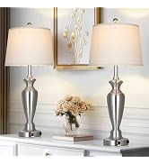 luxeflow 30" Tall Silver Table Lamps Set of 2 for Living Room, Touch Control Bedside Lamps for Ni...