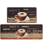 ROSMARUS Coffee Kitchen Rug Set 2 Pieces, Cushioned Anti-Fatigue Kitchen Floor Mats Waterproof Ea...