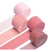 PIGETALE Crepe Paper Streamers 4 Rolls 328ft, Pack of Metallic Rose Gold, Pink, Dusty Pink Party ...