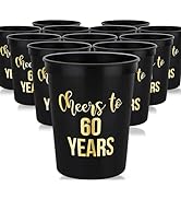 Cheers to 60 Years Birthday Decorations, 60th Birthday Cup, Set of 12, 16oz 60 Birthday Cups - Gr...