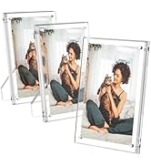 AITEE 4x6 Acrylic Picture Frames 3 Pack, Clear Picture Frames with Stand, Magnetic Frame Acrylic ...