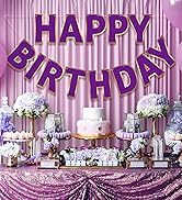 LITAUS, Purple Happy Birthday Banner - Pre-Strung, 9 ft, No DIY | Birthday Decorations | Happy Bi...