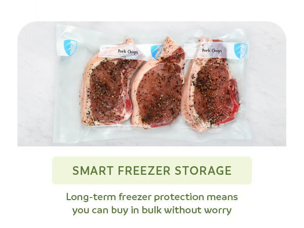 Two vacuum-sealed pork chops with black pepper
