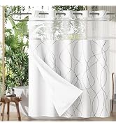 AmazerBath No Hook Shower Curtain and Liner Set, Shower Curtain with Liner and Hooks Built-in Les...