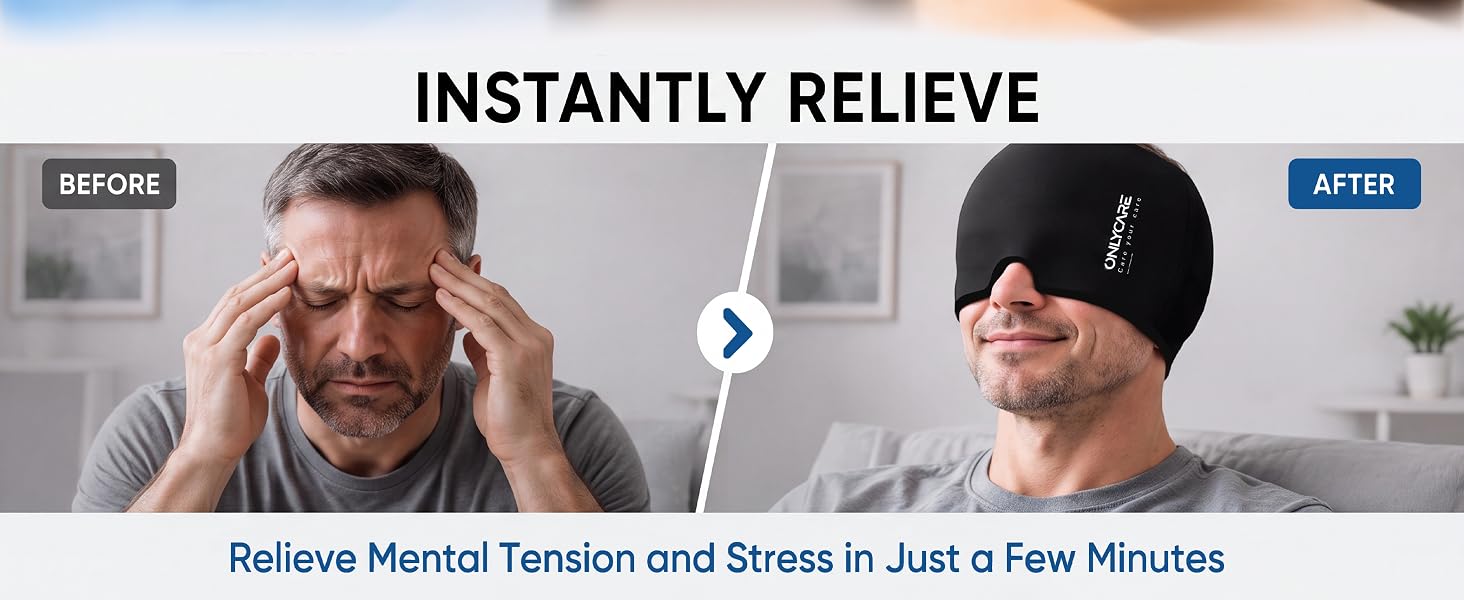 Migraine Relief Cap, Upgraded Headache Relief Cap with Odorless Reusable Gel