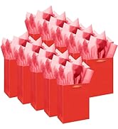 qiqee 10PCS Red Mini Gift Bags with Tissue Paper Handles 6.3"x4.7"x2.4" Small Size Present Party ...