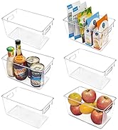 Vtopmart Clear Plastic Pantry Organizer Bins, 6 PCS Food Storage Bins with Handle for Refrigerato...