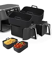 Air Fryer Silicone Liners-2Pcs for Ninja Dual Dz401 Dualzone,Air Fryer Silicone Pot Reusable Sili...