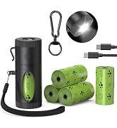 Dog Poop Bag Holder with 4 Modes Flashlight Rechargeable, Smart Dispenser with Used Bags Hook & R...