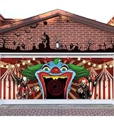 Arosche Large Halloween Garage Door Decorations Cover 6 * 16Ft Evil Circus Carnival Themed Scary ...