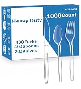 FYIN-HONG 1000 Count Heavy Duty Plastic Silverware, Disposable Clear Plastic Utensils Set, 400 Fo...