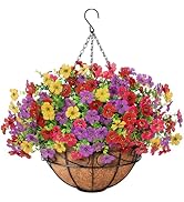 Besteek Artificial Fake Hanging Flowers Plants Basket Outdoors, Faux Silk UV Resistant Look Real ...