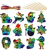 Mocoosy 48 Christmas Scratch Art Ornaments, Christmas Crafts Kit Bulk for Kids Rainbow Magic Scra...