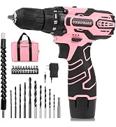 COMOWARE Pink Power Drill, 12V Pink Cordless Drill, Pink Drill Set for Women, 1 Battery & Charger...