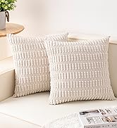 Aegero Pack of 2 Corduroy Decorative Throw Pillow Covers 18x18 Inch Soft Corduroy Striped Square ...