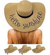 Senker Fashion Beach Hats for Women, Floppy Straw Sun Hat Embroidered Wide Brim for Summer Honeym...
