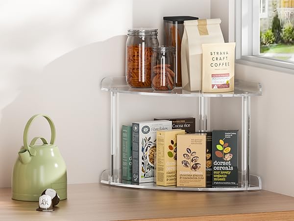 2 Tier Acrylic Countertop Corner Organizer Shelf in Dining Room