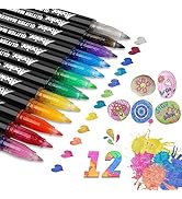 ABEIER Glitter Markers Pens, 12 Colors Sparkle Acrylic Metallic Paint Pens, Fine Point Tip, Water...