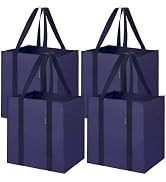 BALEINE 4 PK Grocery Bags Reusable Shopping Bags with Reinforced Bottom, Heavy Duty Foldable Tote...